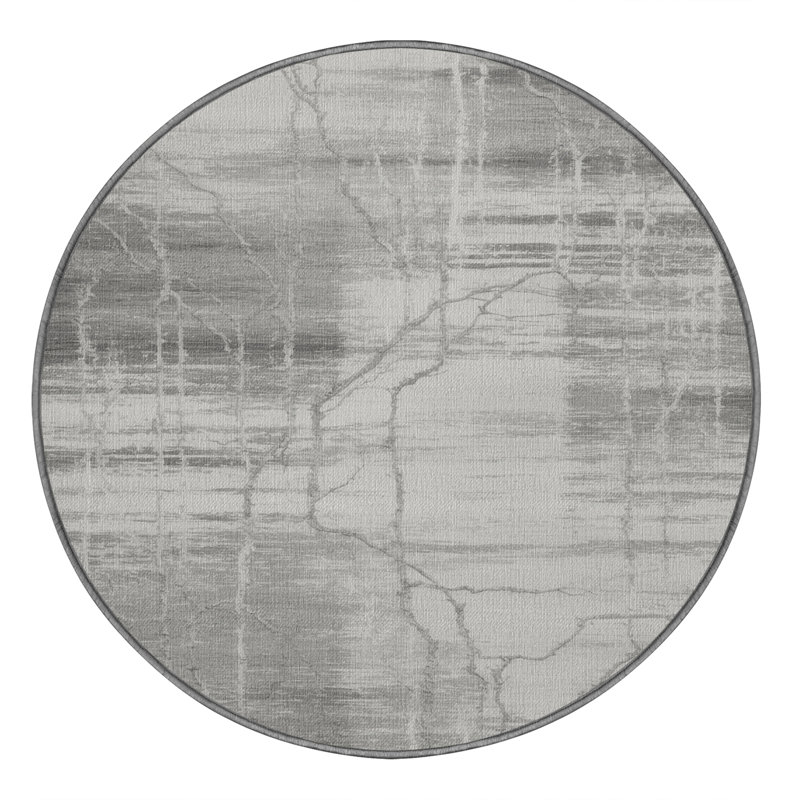 Tapis abstrait gris lavable à la machine, Rond 7 pi