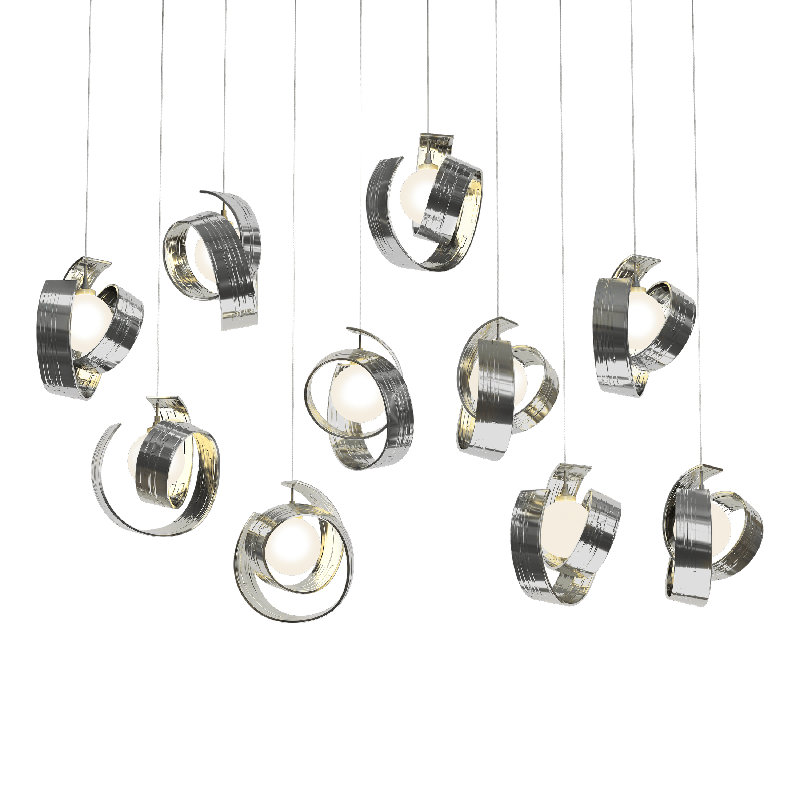 Luminaire suspendu géométrique à 10 lumières pour îlot de cuisine Riza, H 130 po x l 46,7 po x P 12,2 po, Argenté