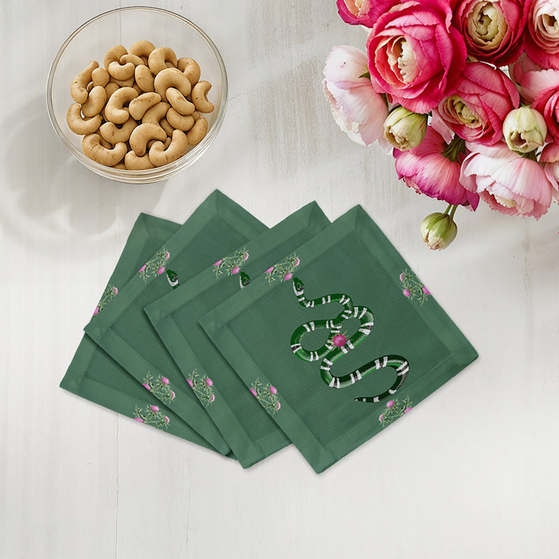 Thistle And Snake Cocktail Napkins, Evergreen