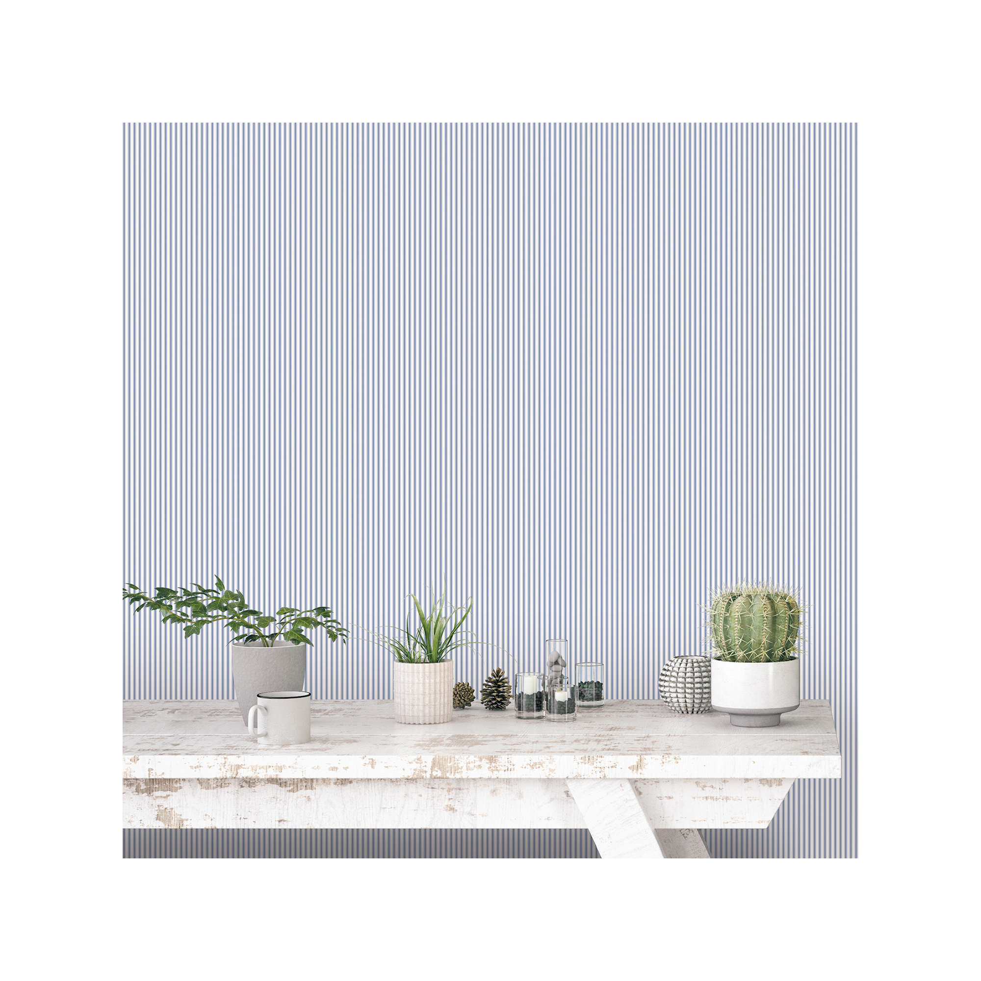 Smart Stripes 3 Ticking Stripe Wallpaper Roll, Blue/White