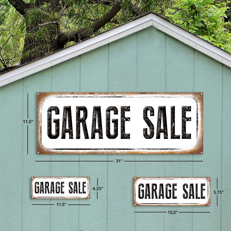 Enseigne métallique vieillie, vente de garage sur métal, H 4,25 po x l 11,5 po