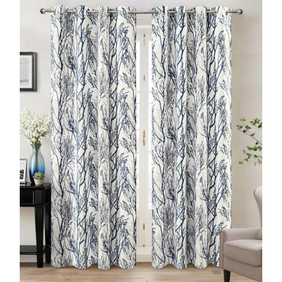 Jadin Tree Branch Linen Floral Room Darkening Thermal Outdoor Grommet Curtain Panels