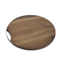 American Atelier Acacia Wood Round Cutting Board with Metal Accent, Large  Board for Cheese, Charcuterie with Handle for Serving, 13” Diameter