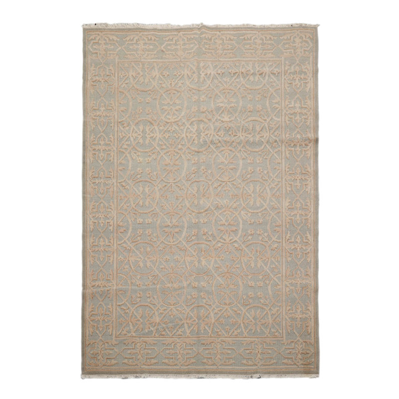 Tapis beige en laine nouée à la main 6 pi x 9 po Canora Grey Oushak