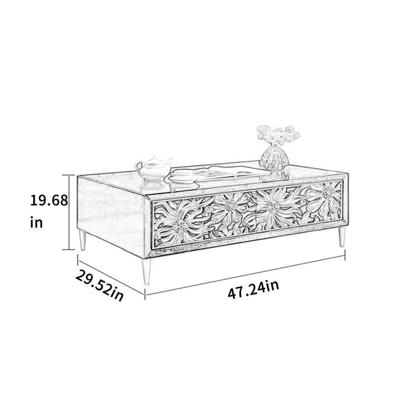 Luxury Solid Wood Coffee Table, 19.68" H  x 47.24" W x 29.52" D