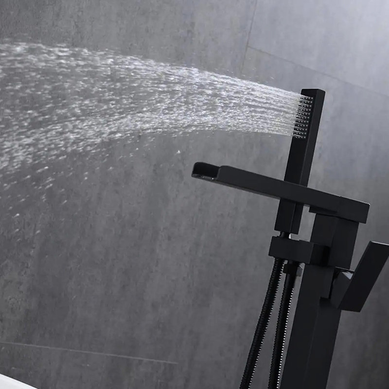 Robinet de baignoire noir mat à poignée simple - Douche à main, bec cascade, rouille, installation rapide moderne avec finition de douche, résistance à la corrosion pivotante