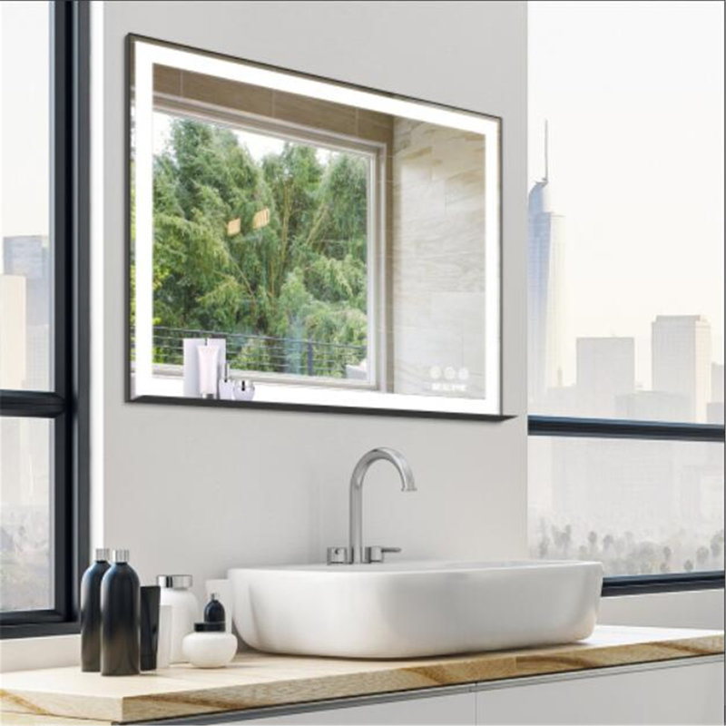 Metal Flat Wall Mirror with Shelves, 28" x 36", Silver