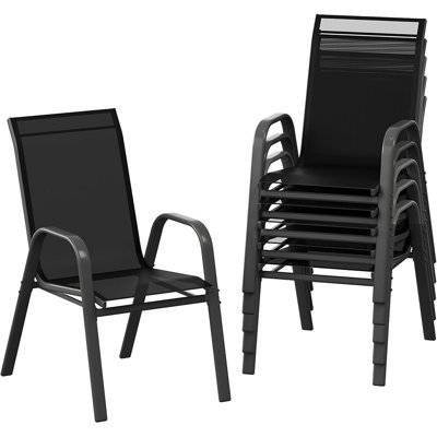 Set of 6 Outdoor Patio Dining Chairs, Stackable PVC-coated polyester Chairs with High Back, All-Weather Deck Chairs for Backyard, Poolside, Garden, or Balcony