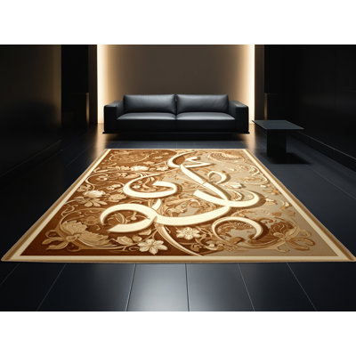Tapis floral brun et beige lavable à la machine Darwin