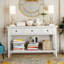 Console de style rétro classique avec trois tiroirs supérieurs et une tablette inférieure de style ouvert, facile à assembler (blanc antique)-164556088