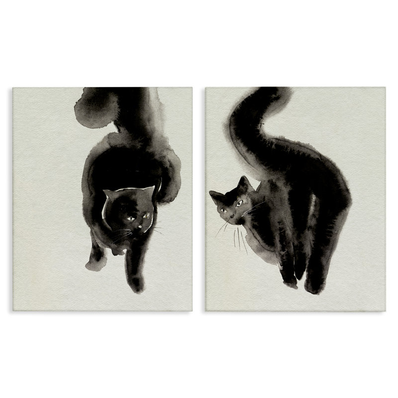  «Minimal Black Cats», ensemble de 2 toiles murales par Melissa Wang, H 20 po x l 16 po