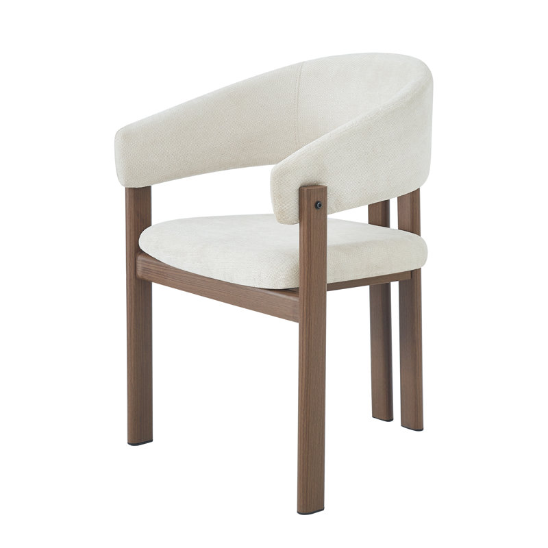 Linen Upholstered Metal Armchair in Beige, 2