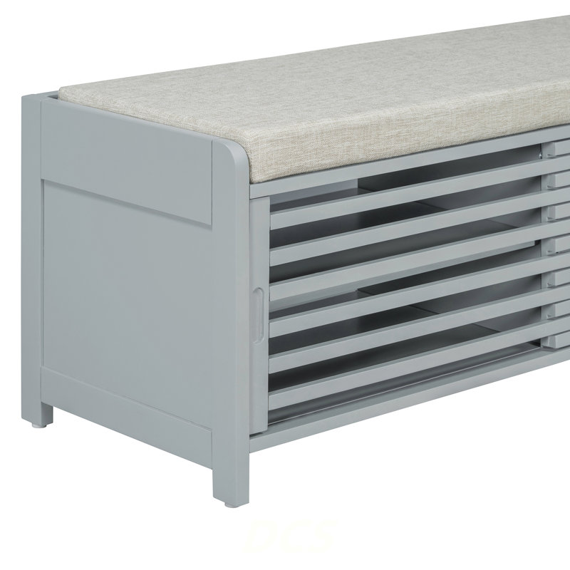 Banc à chaussures avec rangement et coussin, banc de rangement à volets vieillis avec charme rétro pour le salon, vestibule