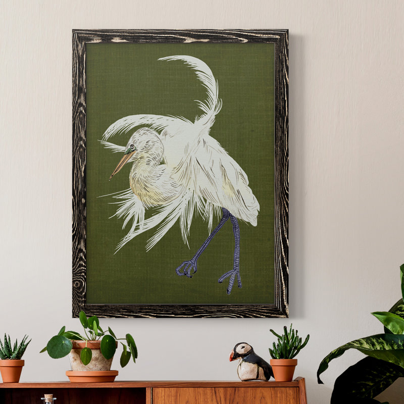 Heron Plumage II - peinture sur toile encadrée, Cadre noir, H 28 po x l 38 po x P 1 po