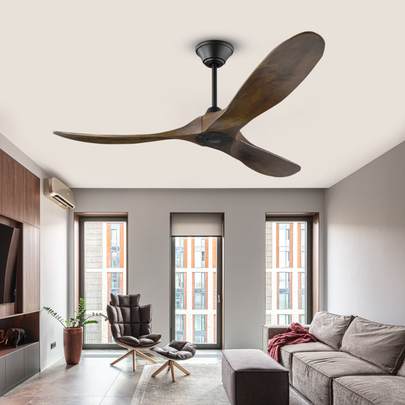Solid Wood Ceiling Fan With Remote Control, 52", Black, Walnut