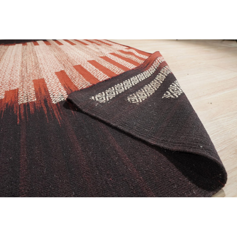 Black Flat Weave Wool Hourglass Motif Geometric Modern Contemporary Carpet Rug, 8' x 10'