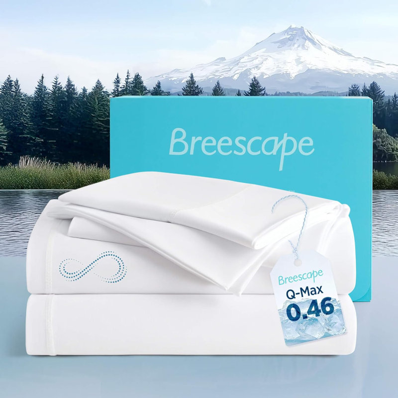Breescape Cooling Sheet Set For Hot Sleepers And Night Sweats, King Coverlet + 3 Additional Pieces, Pure White