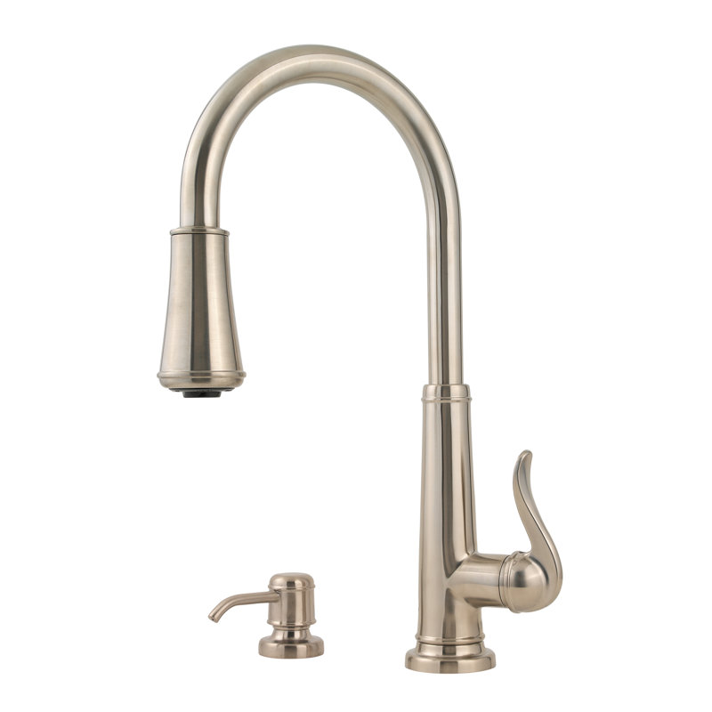 Ashfield Pull Down Single Handle Kitchen Faucet with Soap Dispenser, Brushed Nickel
