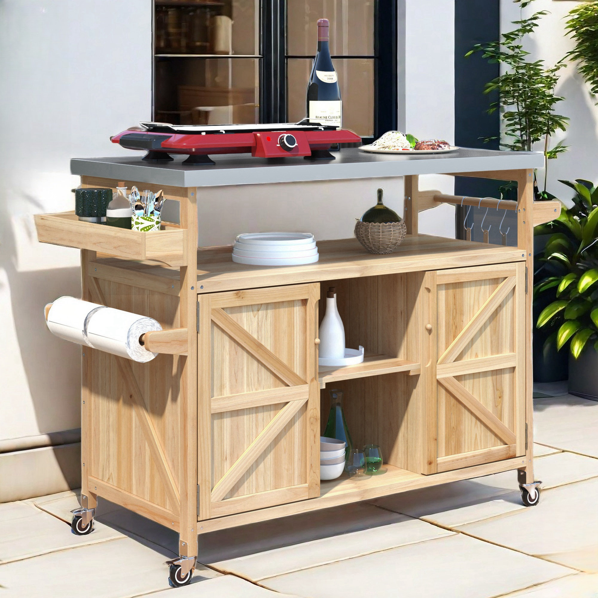 Gracie Oaks Lanson Farmhouse Solid Wood Outdoor Kitchen Island Wayfair