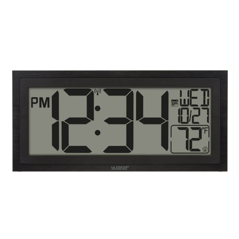 15 Inch Textured Atomic Digital Wall Clock with Indoor Temperature