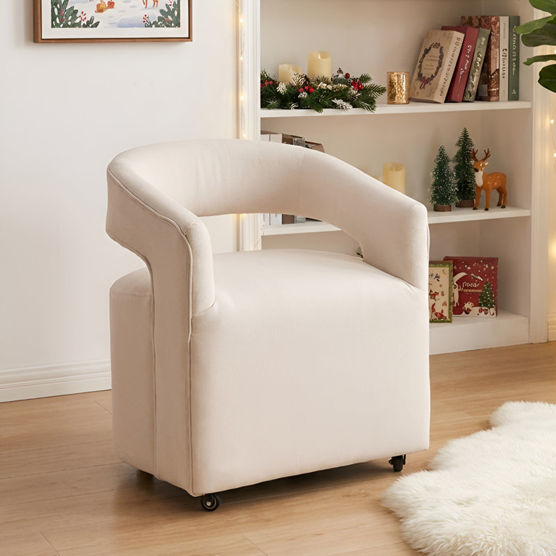 Performance Fabric Upholstered Dining Chair with Hidden Casters, Beige