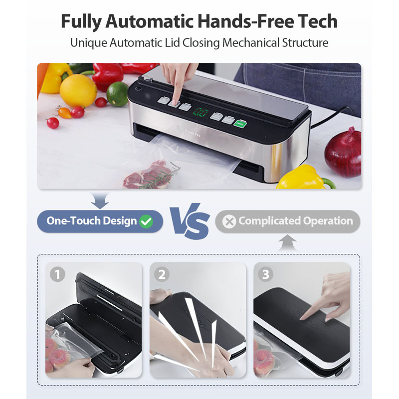 Beelicious 85KPA Vacuum Sealer Machine, 8-IN-1 Fully Automatic with Bags Storage, Built-in Cutter, Moist Mode, Air Suction Hose & Digital Countdown