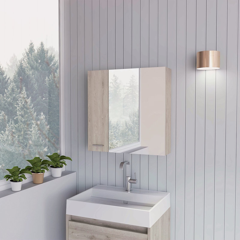 Pharmacie, quatre tablettes internes, porte double, Gris