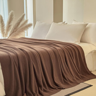 Jeté 100% coton, couverture tricotée par câble de couleur unie super douce, confortable, respirante, décorative, pour canapé-lit, toutes saisons