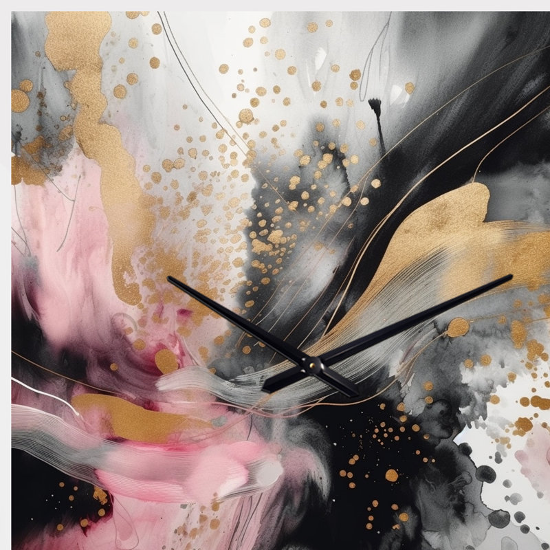 Pink Gold Texture Splash Marble III - Marble Irregular Shape Metal Wall Clock, Pink Asymmetrical Metal Wall Clock Print