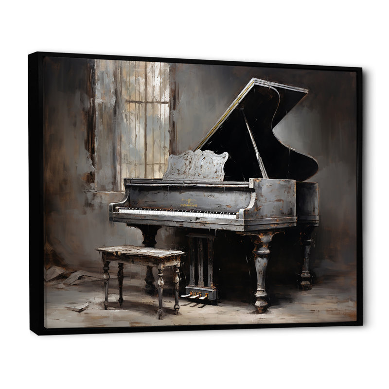 «Grey Piano Mélancolique Melody I» sur toile, H 24 po x l 32 po x P 1 po, Cadre flottant noir