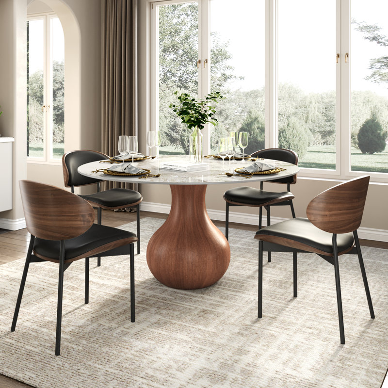 Ensemble repas 5 pièces Otelia + grandes chaises noires pour 4/6/8/10, 29.52" H x 59" W x 59" D, Noir, Glossy Amber