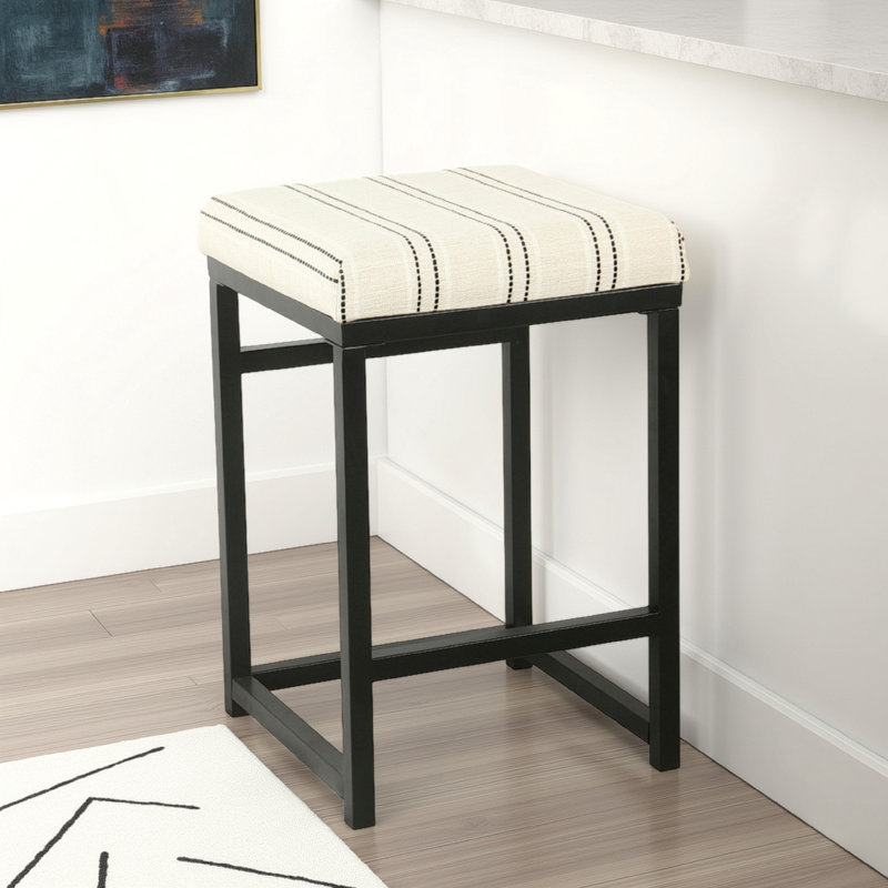 Tabouret de comptoir sans dossier Toko, polyester floral, métal, Rayé noir / blanc