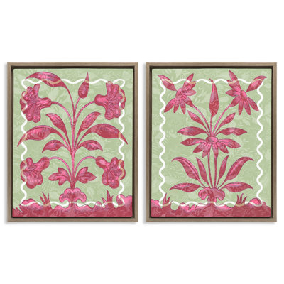 Pink & Green Vintage Botanicals 2 Piece  Floater Canvas Set, design by Lil' Rue