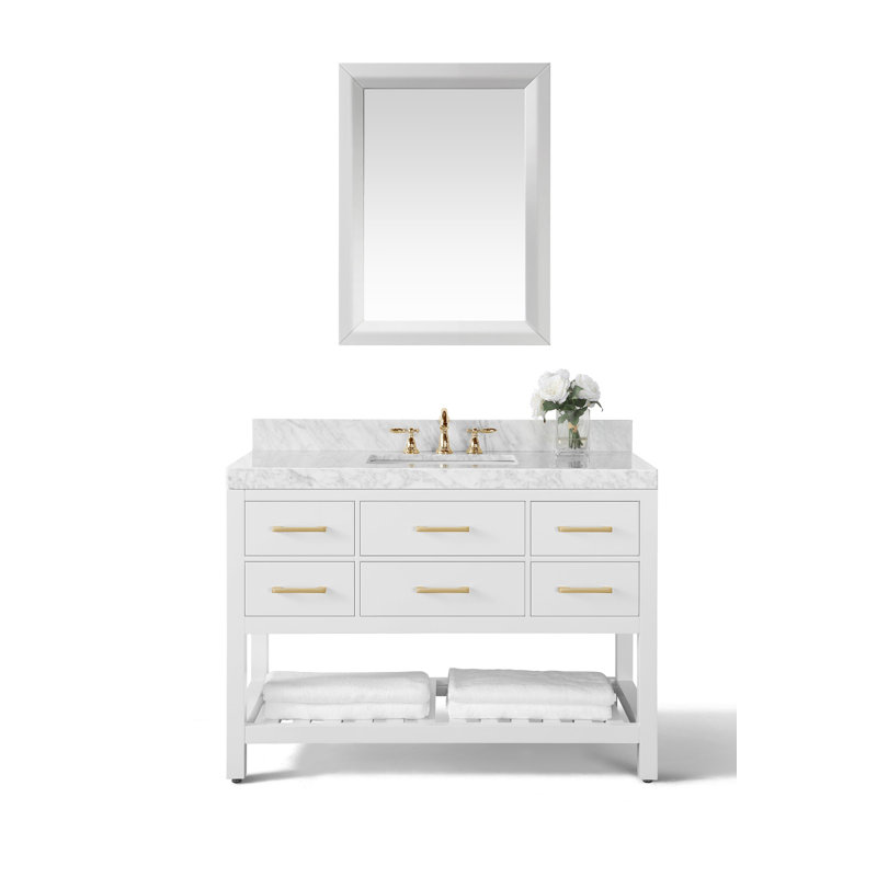 Elizabeth 48'' W Single Vanity, Carrara White, Black Onyx, Gold