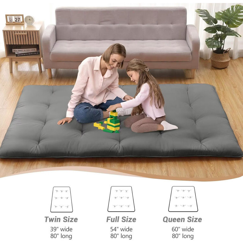 Matelas de futon japonais pliable pour matelas Tatami, Lit double, Gris foncé