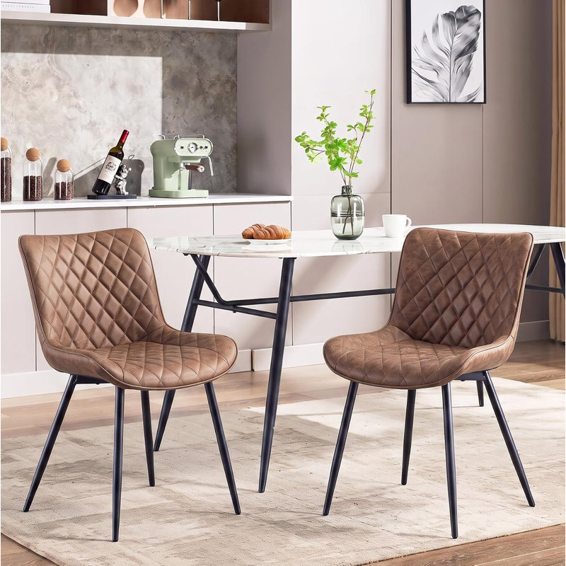 Ensemble de 2 chaises de salle à manger modernes en similicuir pour la cuisine, Polyuréthane brun