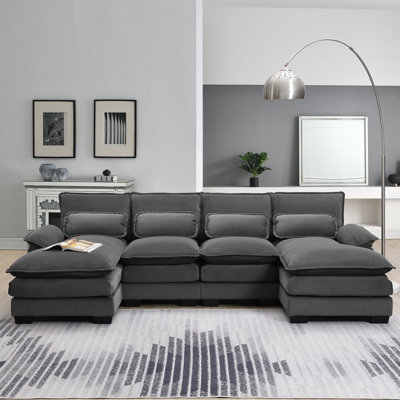 [New]109.8*55.9"" Modern U-Shaped Sectional Sofa With Waist Pillows,6-Seat Upholstered Symmetrical Sofa Furniture,Sleeper Sofa Couch With Chaise Lounge -  Latitude Run®, 13EE9823117E4A499B21FC878972E24D