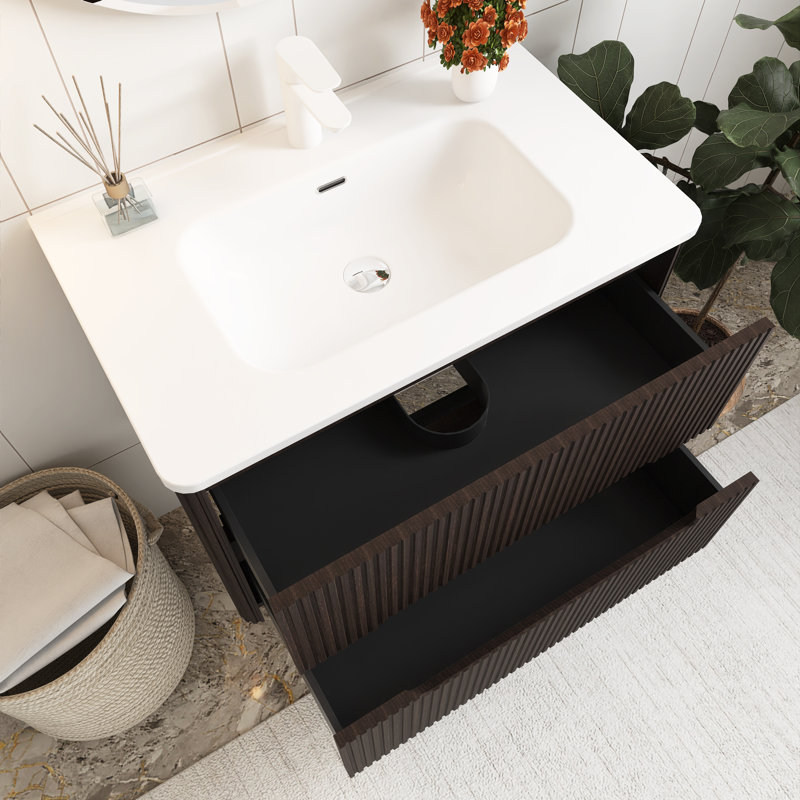 Meuble-lavabo mural simple 30 po avec comptoir en céramique, Noir, noir, noir, noir