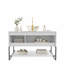 Ensemble de meuble-lavabo et de meuble-lavabo autoportant de 48 po avec 3 portes et une tablette ouverte, vasque en céramique mat avec motif en pierre et plateau en pierre frittée Carrara-125515086