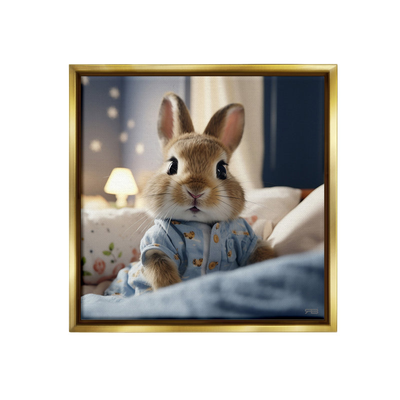 «Bunny In Pyjamas Floater Frame» par RB sur toile, Cadre flottant métallique doré, H 25 po x l 25 po