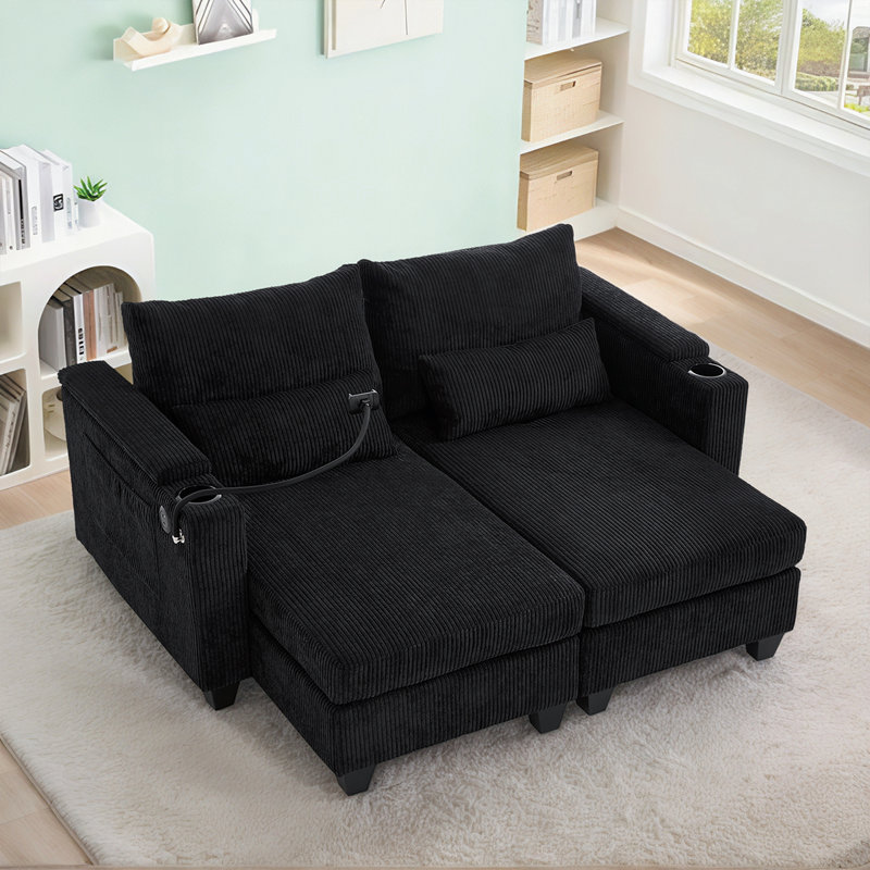 Multi-Functional 63" Convertible Sofa Chaise With Adjustable Backrest,USB Charging Ports, Phone Holder, And Hidden Storage