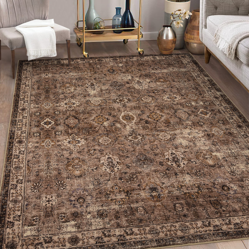 Tapis à motif floral rétro Boho, Brown, Rectangle 10' x 13'
