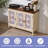 Embossed 3-Door Storage Cabinet With Adjustable Shelves, 3D Floral Design, Cream Frame, And Natural Wood Top