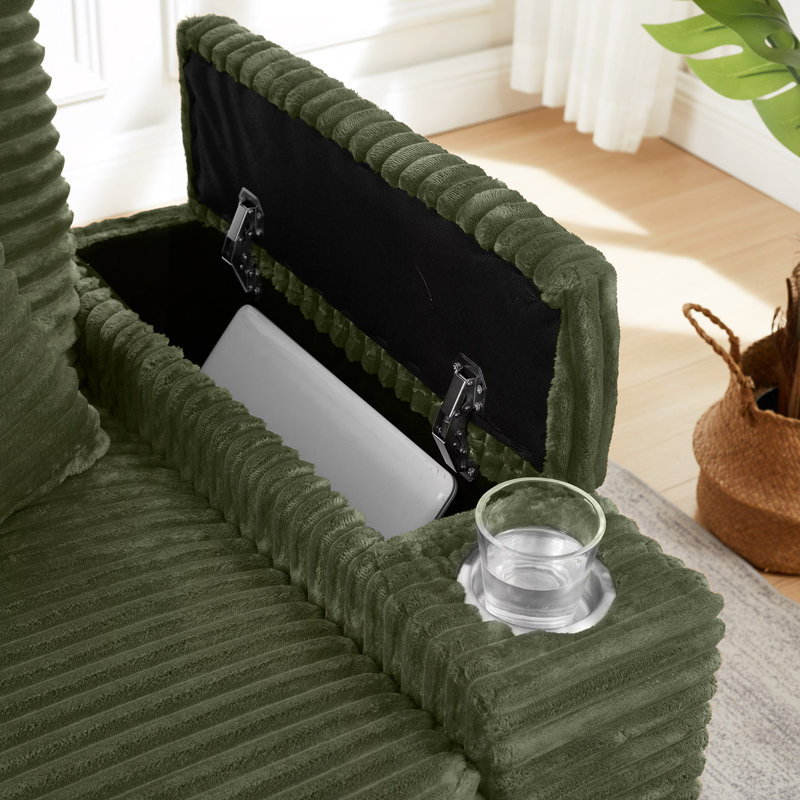 Canapé avec accoudoirs de rangement Fluffy, Mousse verte, Vert