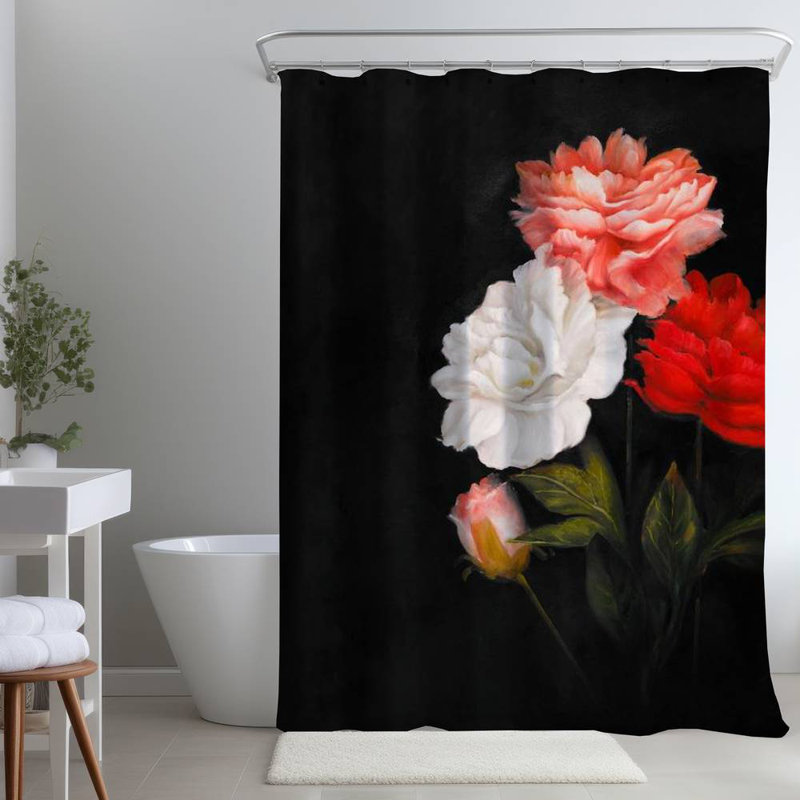 Floral – Polyester Shower Curtain, Dye Sublimation Print, 71" W × 74" L