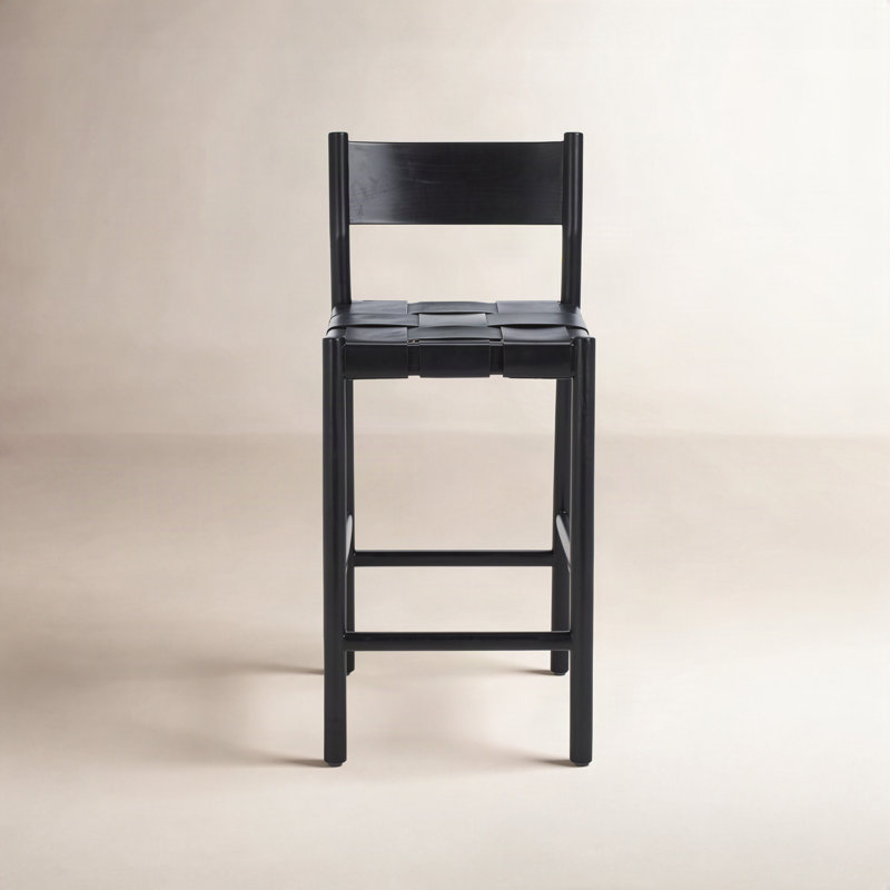 Tabouret de comptoir en cuir tissé Hentges, Noir, noir, noir, noir