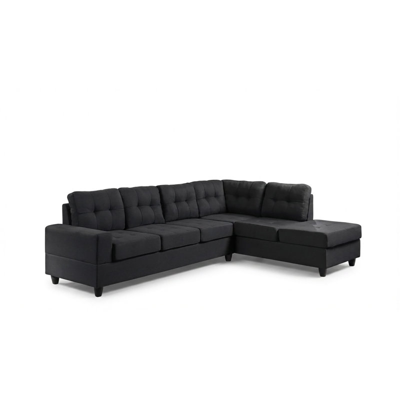 Canapé modulaire rembourré avec méridienne réversible Modern, Lin noir
