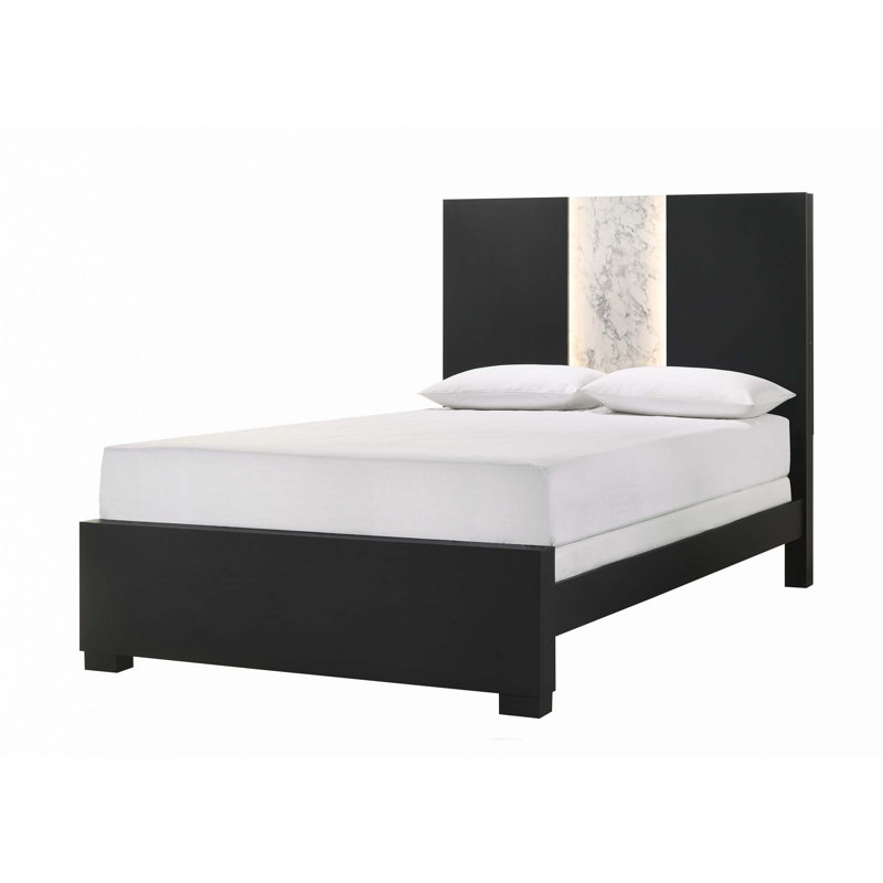 Panneau de lit tête de lit à lumière DEL 1pc (lit seulement), Noir, Très grand