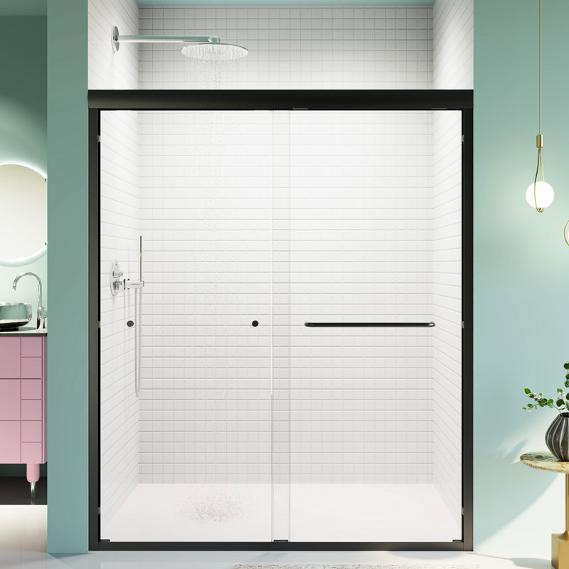 Porte de salle de bain double coulissante 56 "à 60", H 72 ", verre trempé, noir mat, douche lisse à fonctionnalité l 56" à 60 "x H 72", cloison de 6 mm