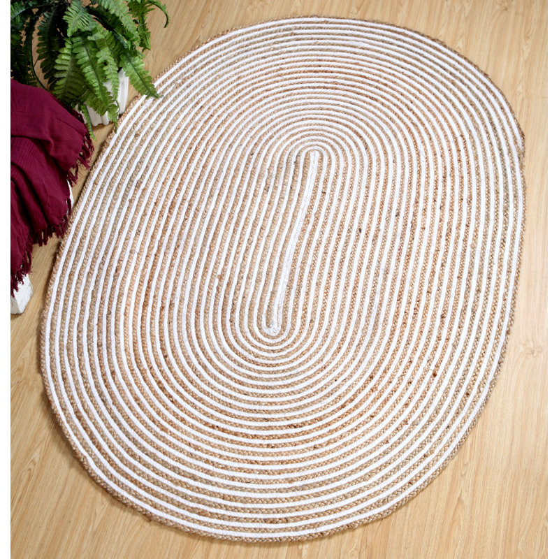 Ursa Oval Striped Jute / Sisal Hand Woven Area Rug, Oval 120 x 180cm